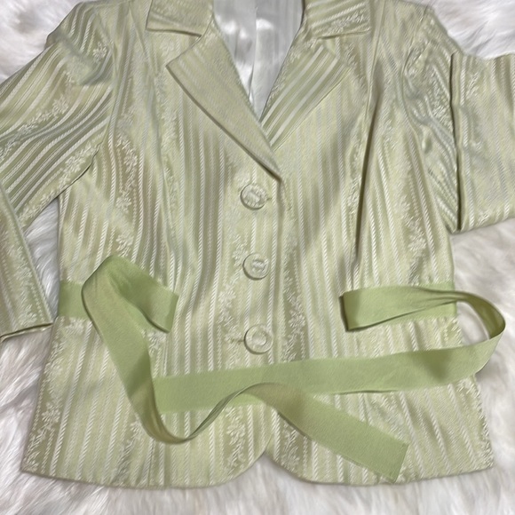 Zinc-Light Green Spring Jacket 3/4 Sleeves Fabric Buttons Ribbon Belt-L-#0087 - Picture 6 of 13